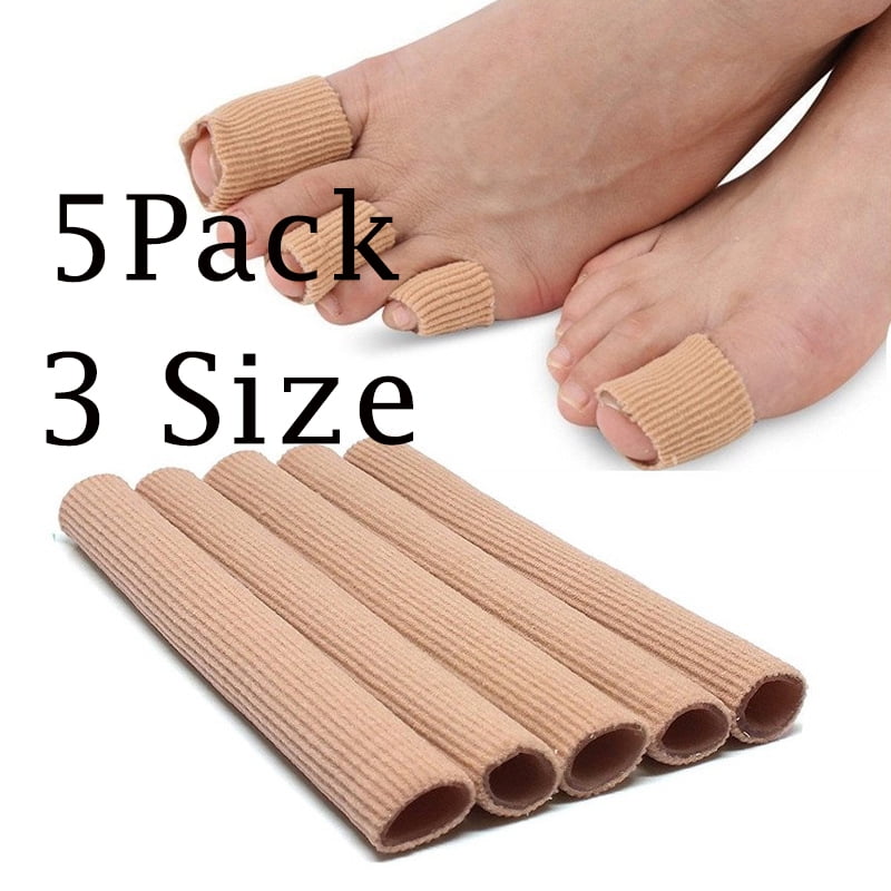 LNKOO 5 Pieces Toe Cushion Fabric Toe Tubes Finger Sleeves Protector with Fabric and Gel Cushion for Corns, Blisters, Calluses, Hammer Toes and Fingers Protectors (5 Pieces, Uncut Size)