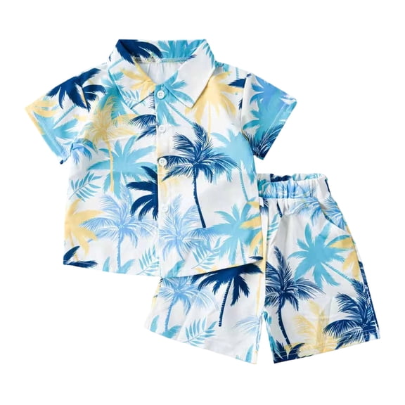 Toddler Boy Outfits 2 Piece Coconut Tree Print Lapel Short Sleeve Button Shirt Top And Shorts Casual Wear Baby Boys' Clothing Sets Size 2-3 Years