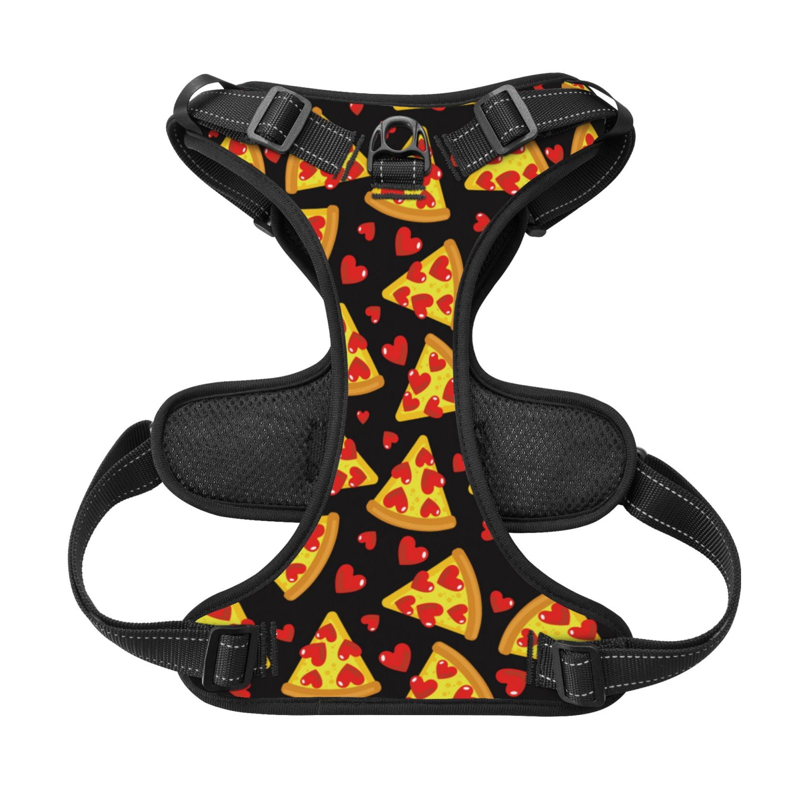 Kdxio Cartoon Pizza Print No Pull Dog Harness Adjustable Reflective Oxford Easy Control Medium Large Dog Harness for Training and Everyday-Large