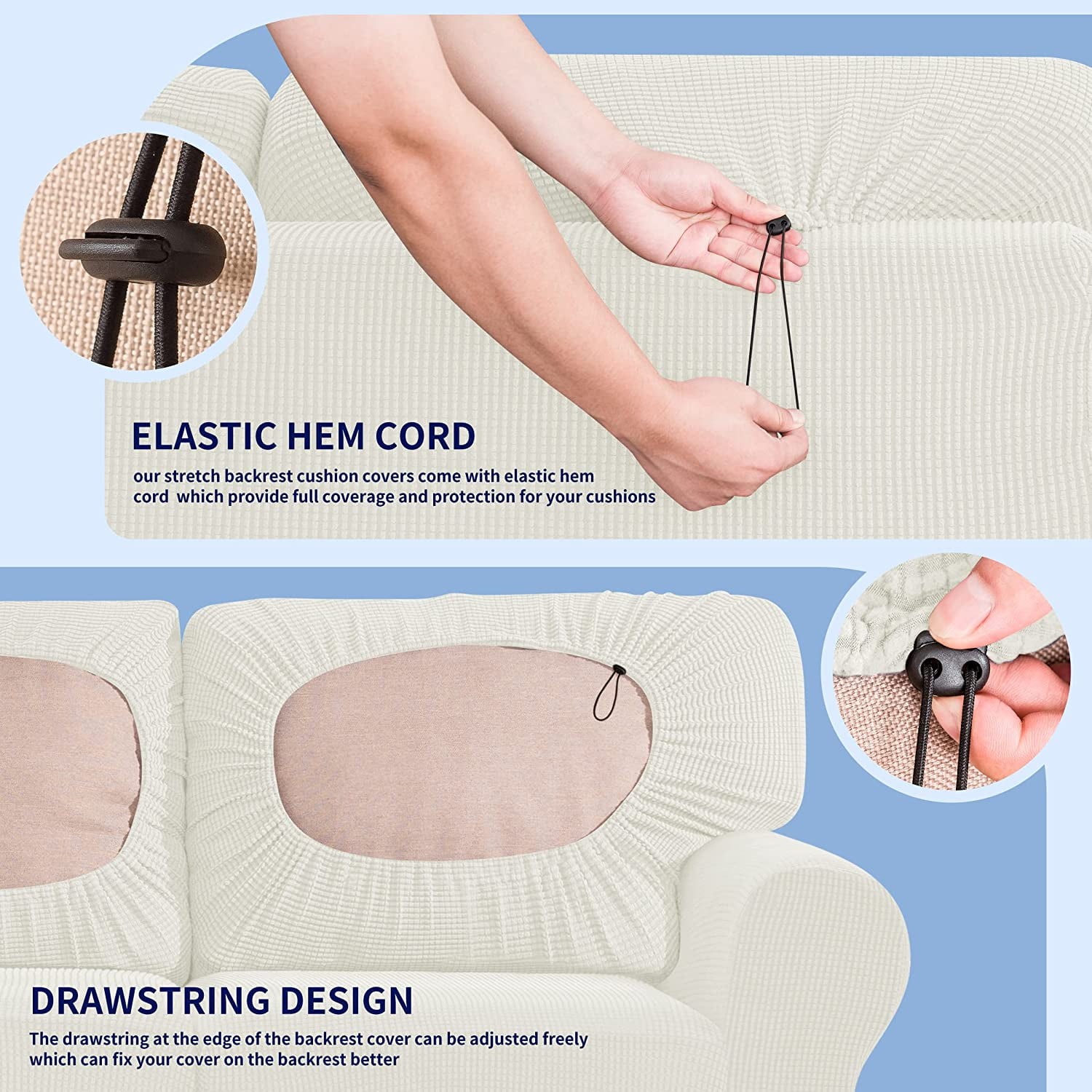 Subrtex Sofa Slipcover Sets 3 Pieces Stretch Couch Cover Backrest Cushion Covers (Armchair, White)