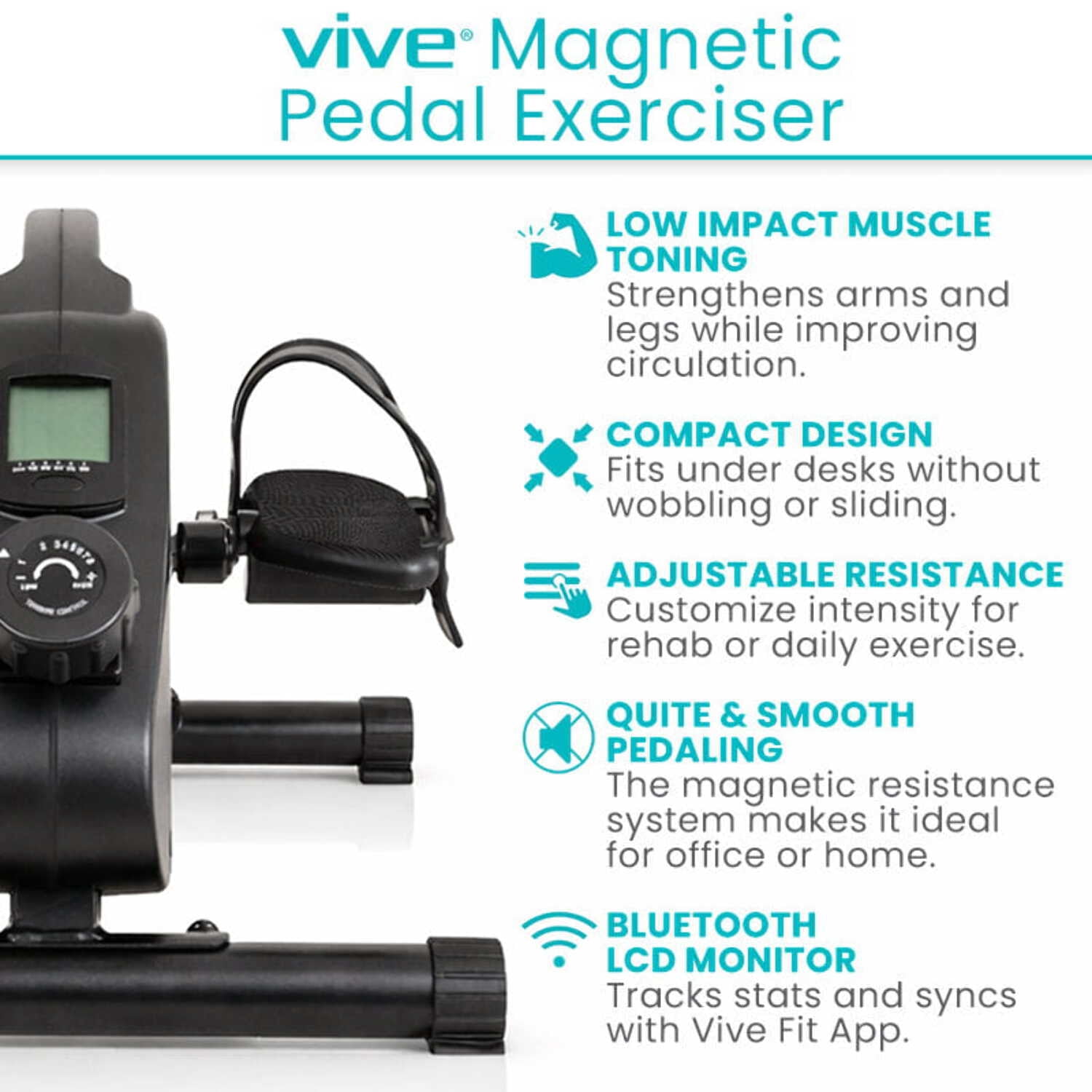 Vive Under Desk Bike Pedal Exerciser – Magnetic Desk Cycle for Arm & Leg Exercise, Portable Seated Stationary Bike for Home & Office