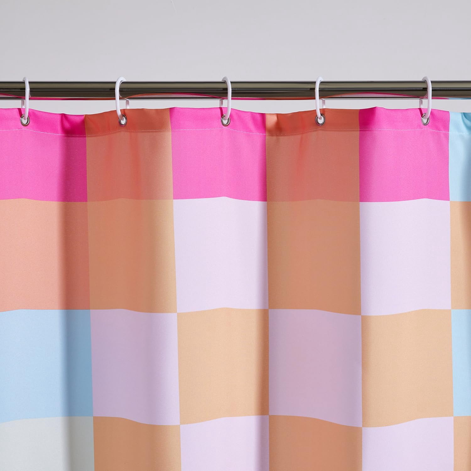Multicolored Checkered Retro Fabric Shower Curtain for Bathroom, Heavy Duty Pastel Rainbow Colorful Modern Simple Groovy Funky Shower Curtain Set with Hooks Aesthetic Bathroom Decor