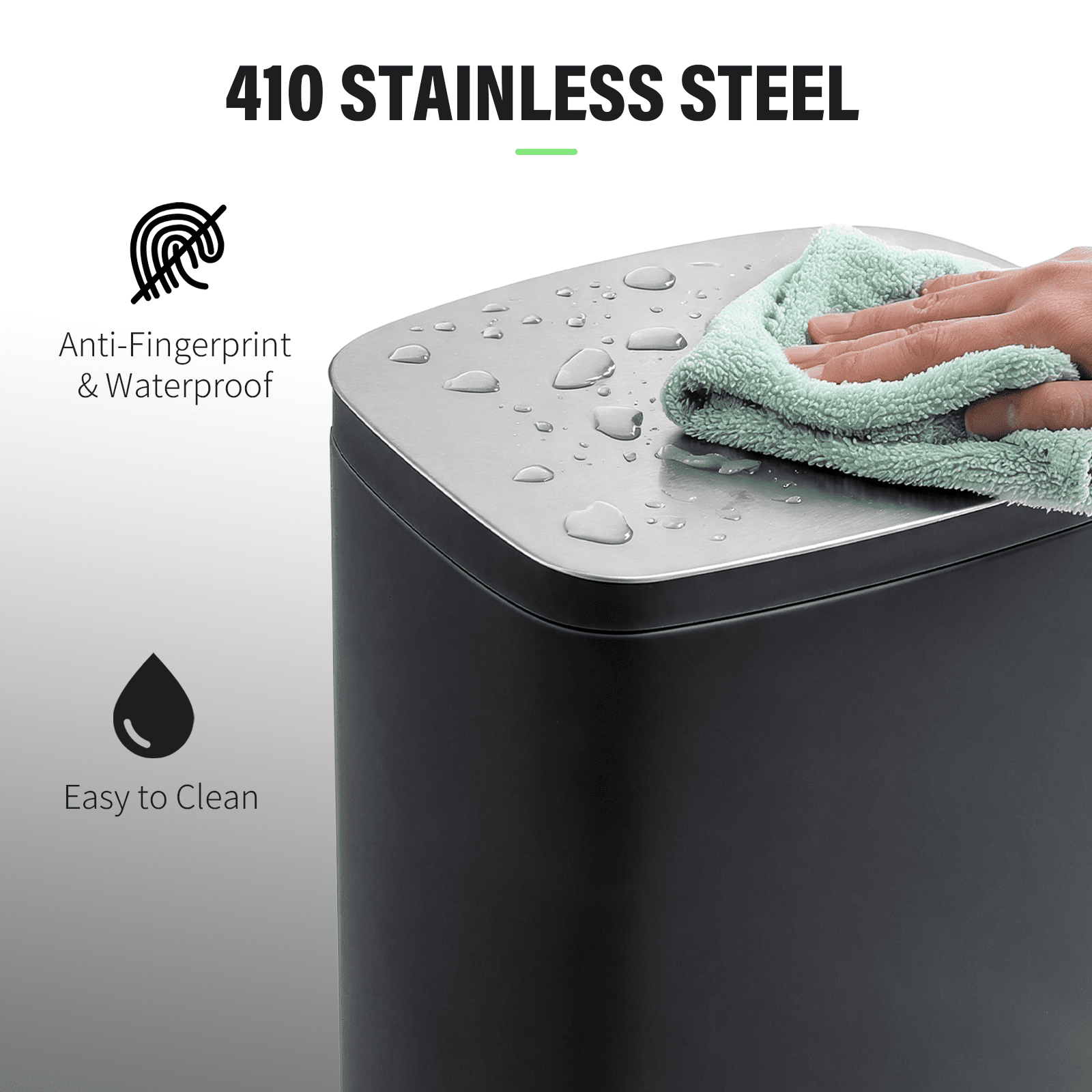 Simplykleen 5L/1.32 Gallon Rectangular Step Trash Can Stainless Steel Garbage Can with Removable Inner Bucket and Side Handle for Bathroom, Bedroom, Office, Black