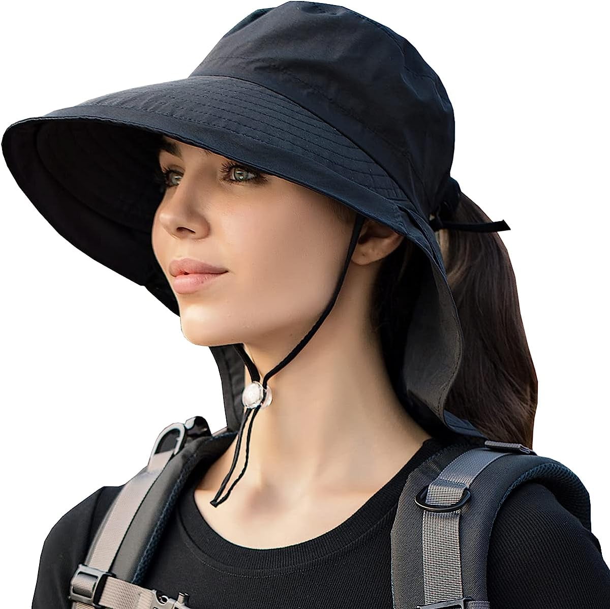 Wide Brim Bucket Sun Hat with Ponytail Hole UPF 50 Packable Ponytail Packable Bucket Hats – TOP-EX main image 2