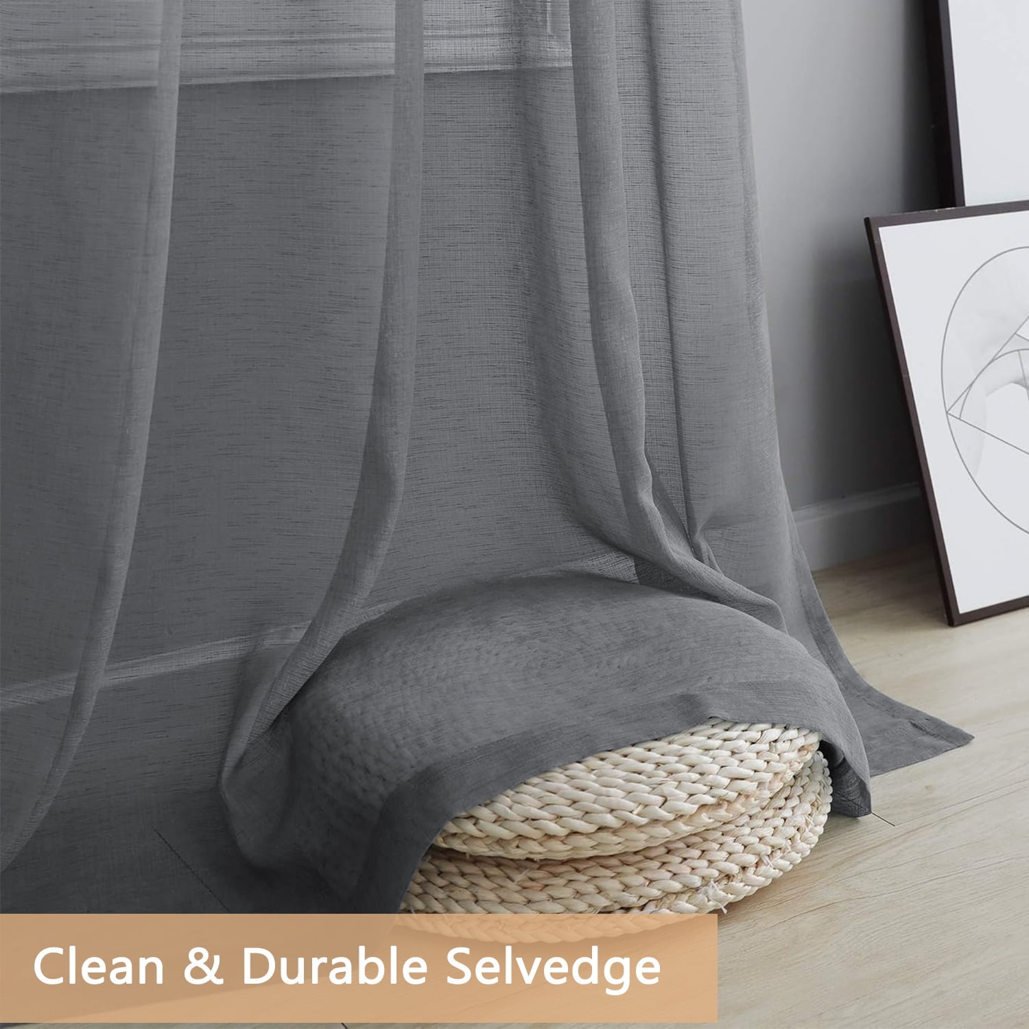 XUEYU Sheer Curtains 52" W x 96" L, Light Filtering Curtain Panels Solid Color Window Sheer Curtain Panel, Elegant Curtains & Drapes for Living Room, Bedroom 2 Panels, Gray