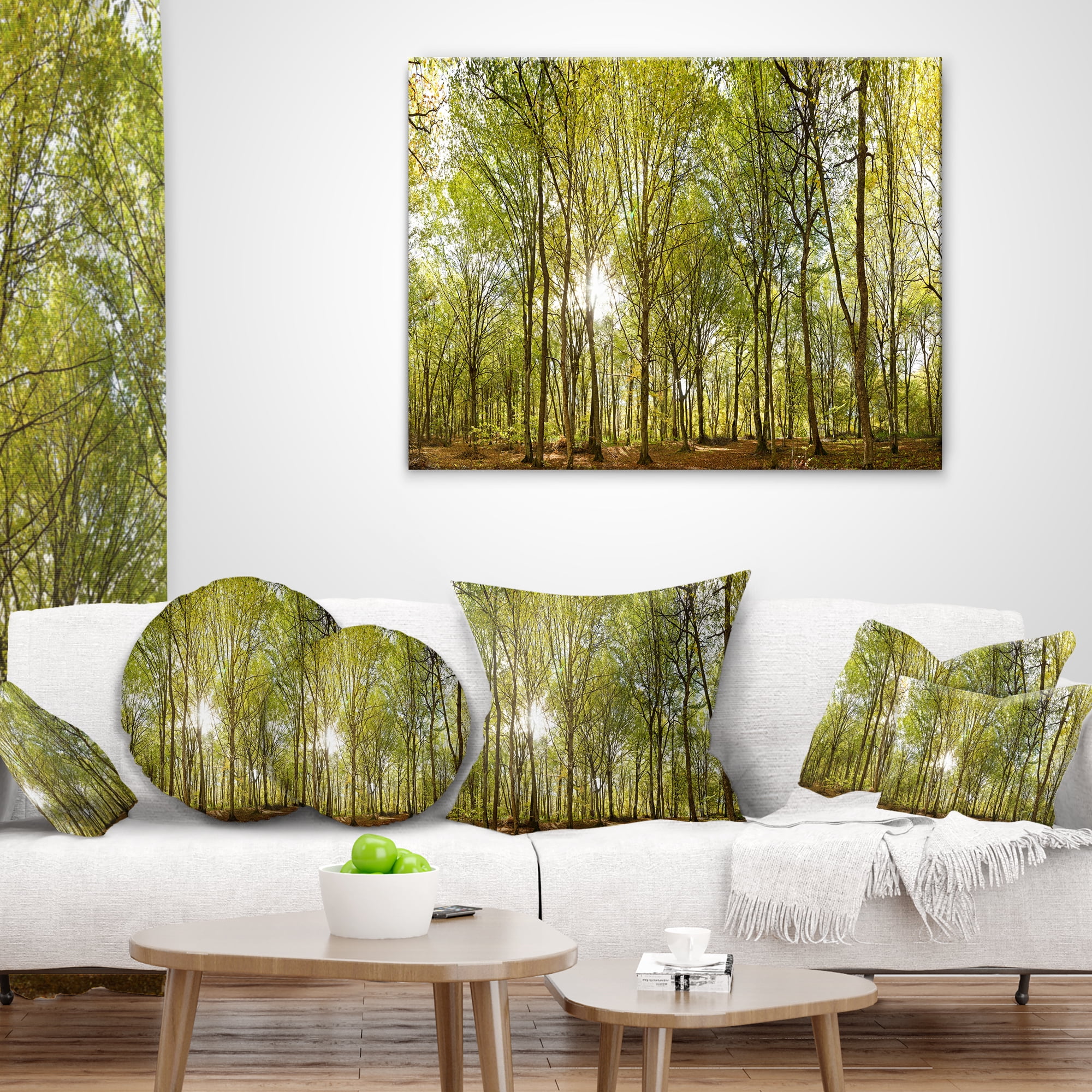 Designart Green Forest Panoramic View - Landscape Photography Throw Pillow - 16x16