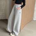 thumbnail image 2 of OSOLU Girls Pants Solid Color Comfortable Drawstring Elastic Waist Side Pockets Wide Leg Trousers Kids Daily Wear, 2 of 5