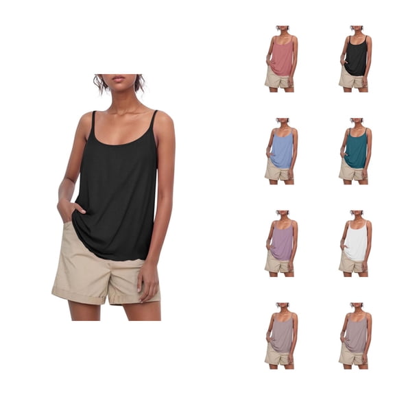 Womens Tank Tops with Built in Bras Loose Fit Scoop Neck Spaghetti Strap Padded Camisole Top Summer Outfits