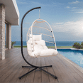 thumbnail image 2 of Patio Egg Chair with Stand,Outdoor Swing Egg Chair with Aluminum Alloy Steel Frame, Indoor Hanging Chair with Soft Cushion,Foldable Basket,350lbs Capacity,for Patio,Bedroom,Balcony,Light Gray, 2 of 7