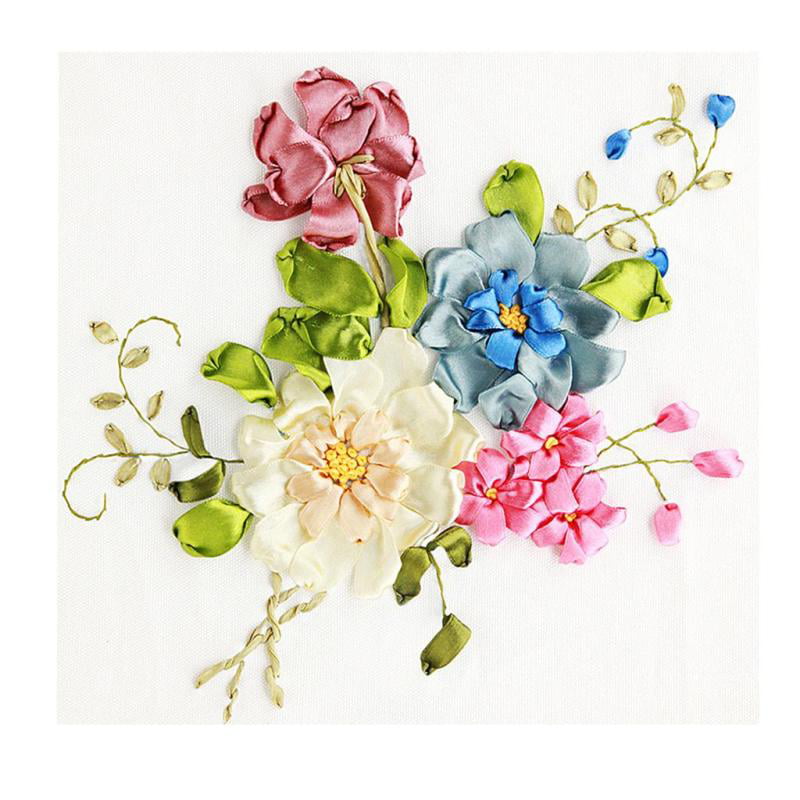 IPOTCH Ribbon Embroidery Kits DIY Bird Flower Painting Kit Stamped Cross Stitch 