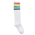thumbnail image 4 of JeashCHAT Thigh High Socks Over Knee Rainbow Stripe Girls Football Sport Socks Black White, 4 of 4