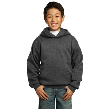 Port & Company Youth Core Fleece Pullover Hooded Sweatshirt-L (Dark Heather Grey)