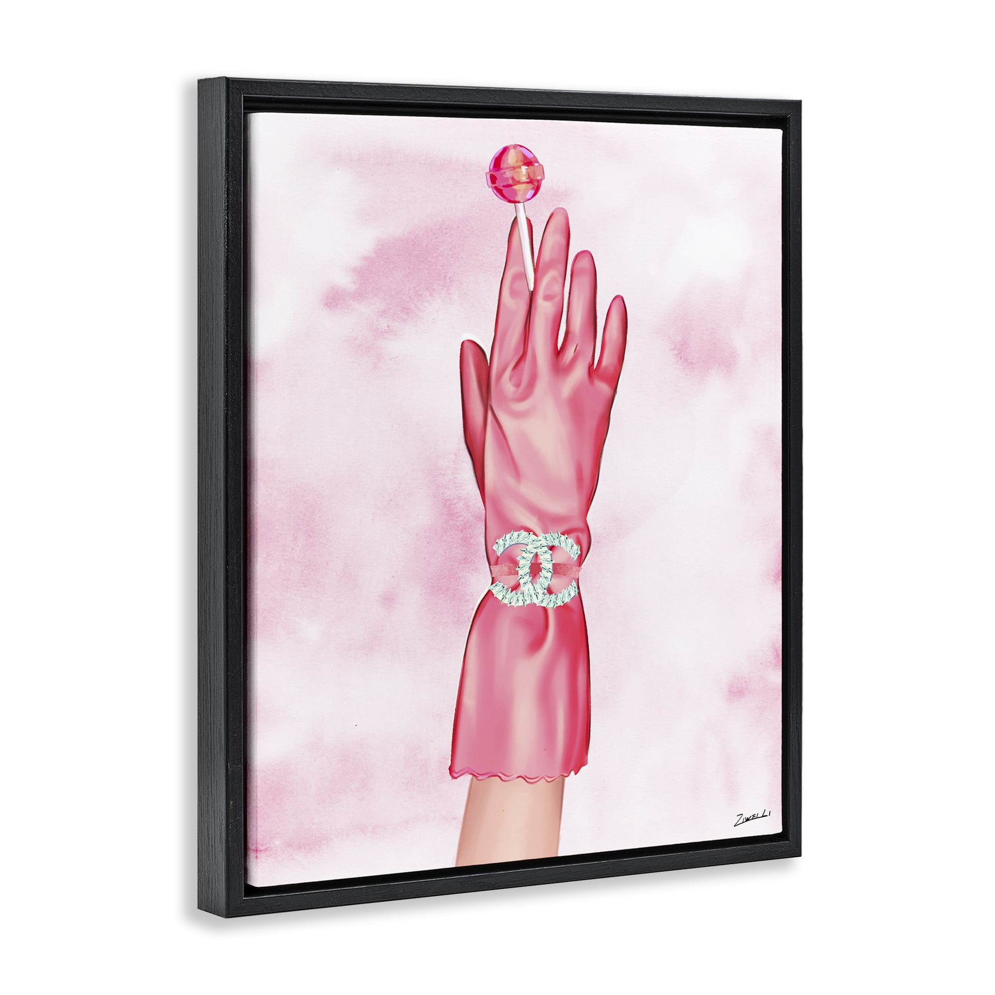 Stupell Industries Pink Glamorous Glove Fashion Painting Black Floater Framed Canvas Art Print Wall Art, 17 x 21