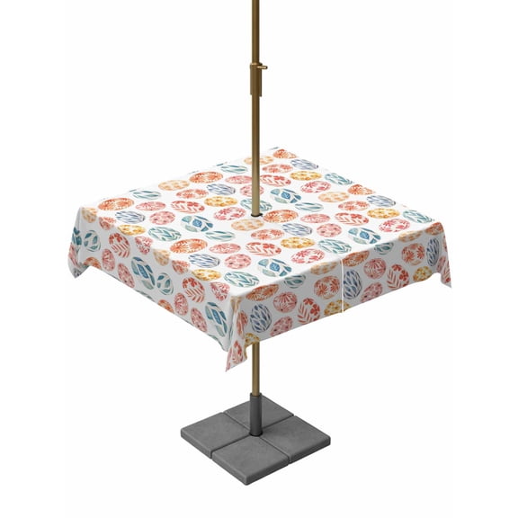 Easter Eggs Outdoor Tablecloth - 54x54 Inch Square Dining Table Cover, Watercolor Spring Flowers Leaves Patterned Waterproof Outdoor Table Cloth with Umbrella Hole & Zipper for Picnic/Patio/Party