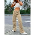 thumbnail image 5 of Women 6 Pockets High Waisted Cargo Pants Wide Leg Casual Pants Combat Military Trouser US 4-18, 5 of 7