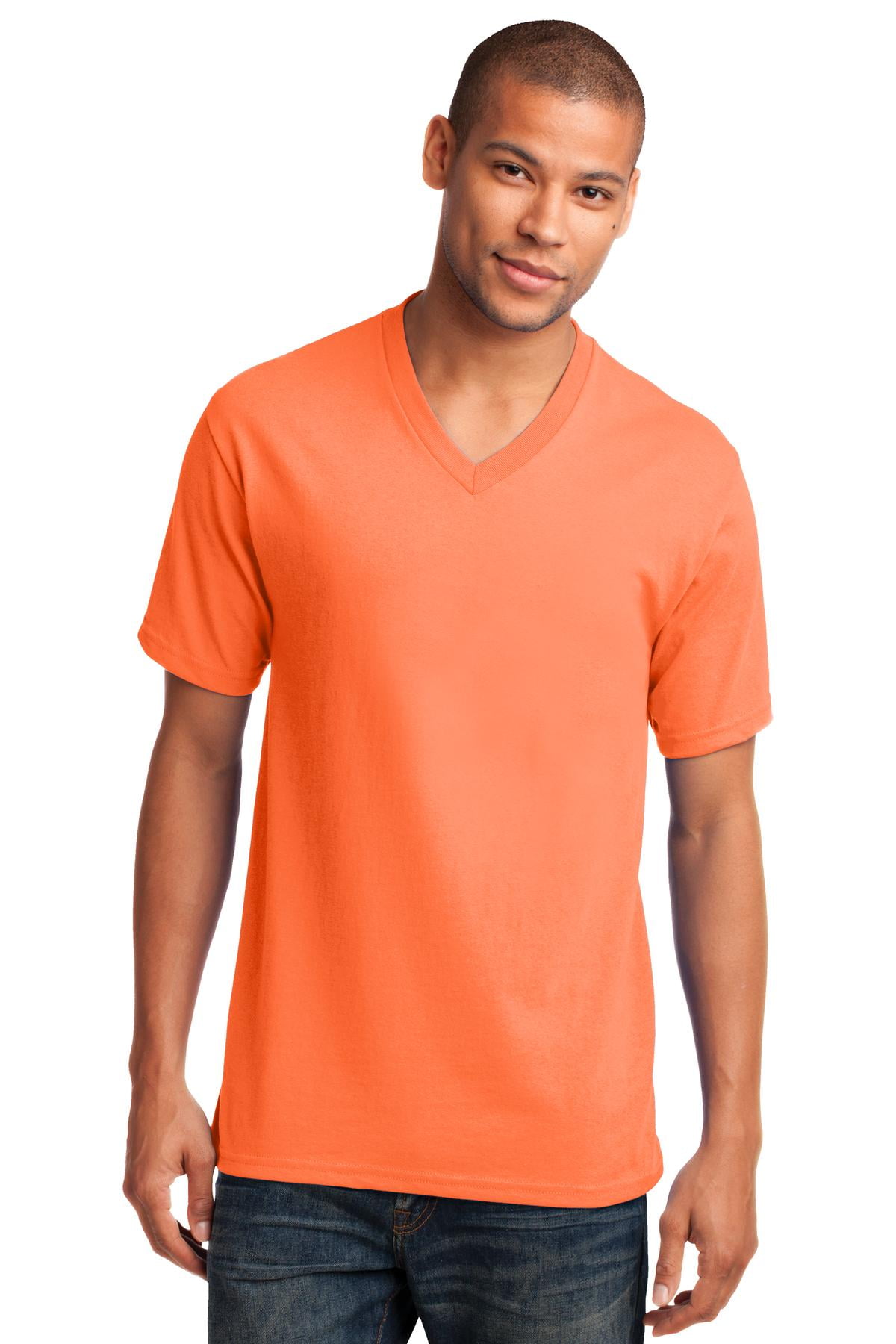 neon orange v neck t shirt