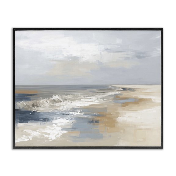 Stupell Industries Tranquil Beach in Neutrals Black Framed Giclee Art, design by Kim Curinga