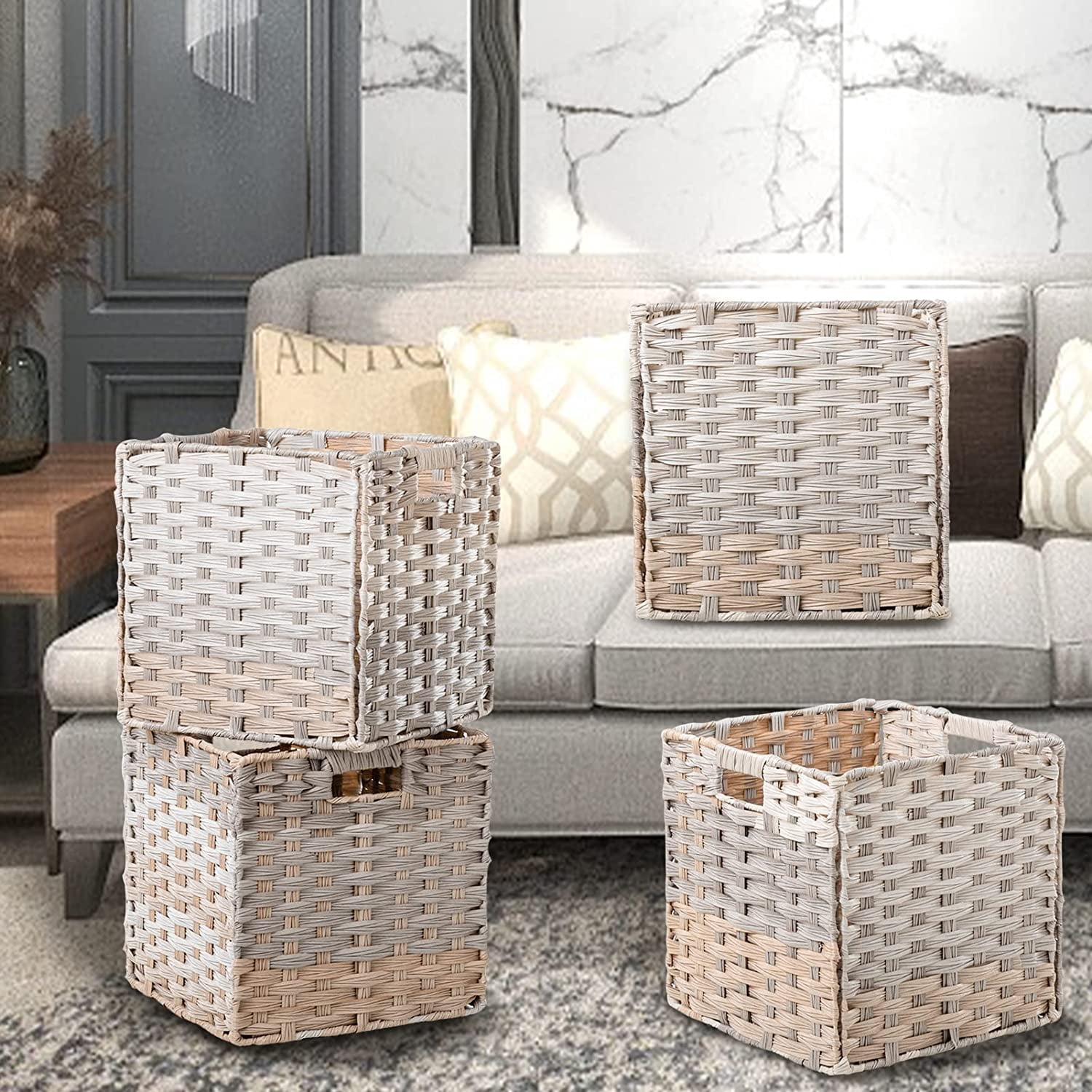 OMERAI Water Wicker Storage Baskets for Organizing Cube Baskets 11.8"x 11.8"x 11.8" 4 Pack
