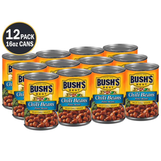 (12 Cans) Bush's Chili Beans, Pinto Beans in Chili Sauce, Canned Beans