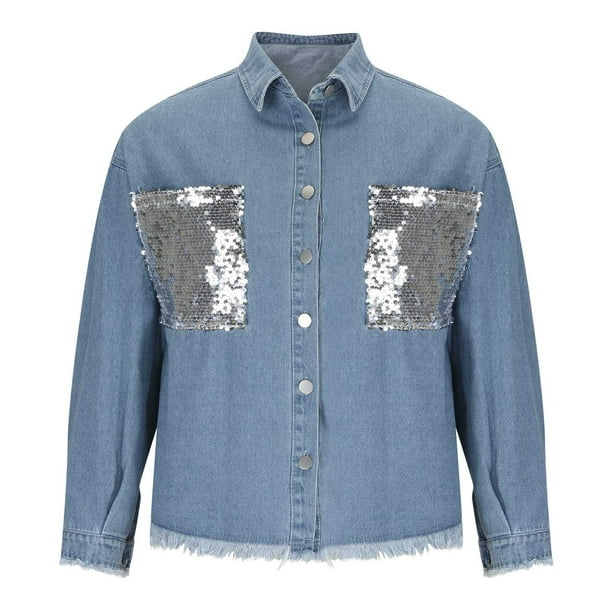Veste en jean pailleté femme sale