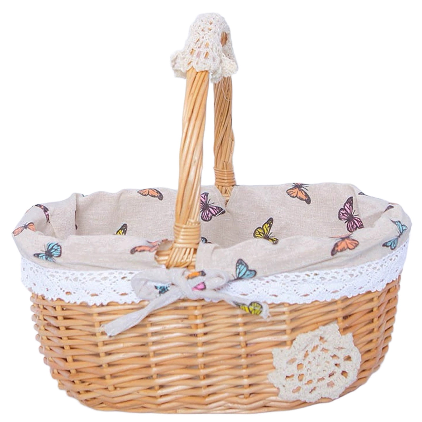 Wicker Picnic Basket with Removable Floral Liner, Suitable for Weddings, Holidays, Gardening, Valentine's Day, Easter, Parties, Celebrations, Oval Picnic Camping Outdoor Basket, 9.8 x 7.8 x 10.2 in