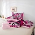 thumbnail image 5 of Manfei Zebra Cheetah Print Bedding Comforter Set 7pcs, Black Pink Stripes Queen Bedding Sets, Vintage Oil Printing Reversible Queen Sheet Sets, Super Cozy Room Decor, 5 of 7