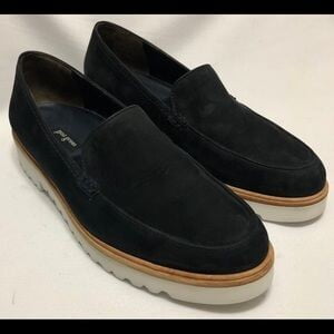 

PAUL GREEN Womens Black 1 Platform Treaded Tripoli Round Toe Wedge Slip On Leather Loafers 6