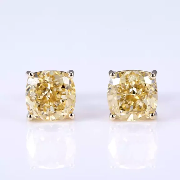 4Ct Cushion Cut Lab Created Citrine Solitaire Stud Earrings 14K Yellow Gold Over