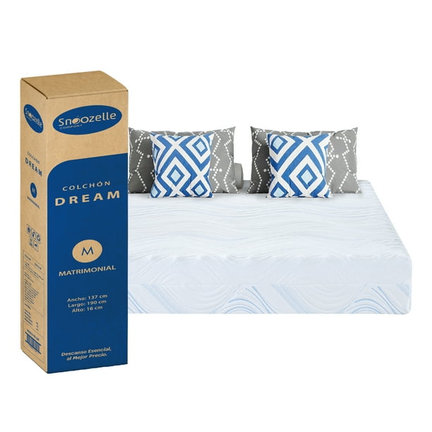 Snoozelle Comfort Colchón Dual en Caja, Medio Firme de un Lado y Medio Suave del Otro, Espuma Alta Densidad y Memory Foam, Frescura al Dormir, Uso Reversible, Confort y Durabilidad (Matrimonial)