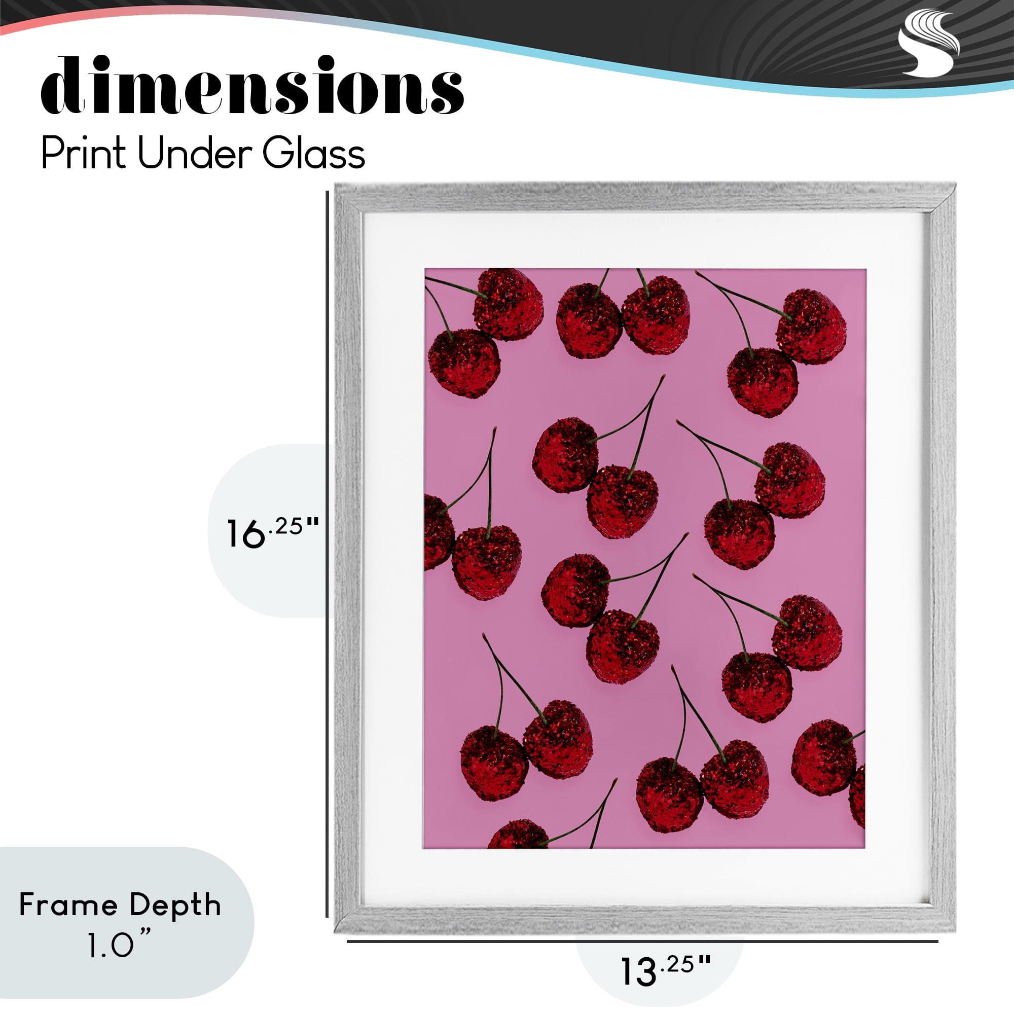 Stupell Industries Glitter Glam Cherries Pattern Gray Framed Print Under Glass, design by LISH Creative