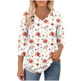 thumbnail image 5 of ZQUUVOU Womens T-Shirts Printed Casaul 3/4 Sleeve V-Neck Tunic Blouse(C-Red,M), 5 of 8