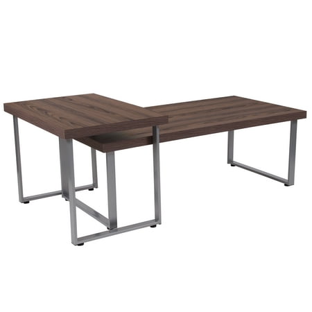 Flash Furniture Roslindale Rustic Wood Grain Finish Coffee Table with Silver Metal