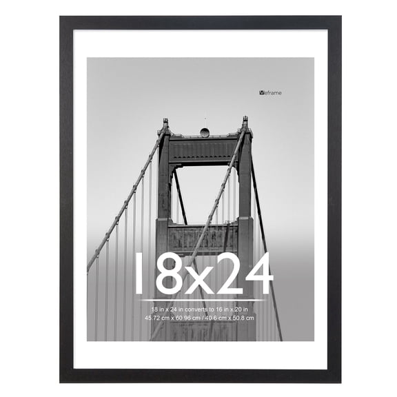 Meframe 18x24 Wooden Picture Frame, Matted to 16x20 Wall Poster Frame, Black