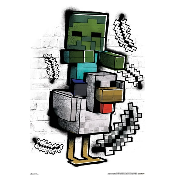 Minecraft: Metro Art - Chicken Jockey Wall Poster, 22.375" x 34"