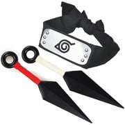 Konoha Leaf Village Ninja Shinobi Cosplay Headband with Red and White Ninja Weapons Props Small Kunai Plastic Toy