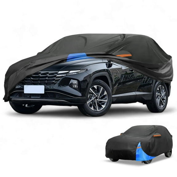 Unique Bargains Car Cover Waterproof All Weather Automotive Outdoor Anti-UV Sun Rain Protection Full Exterior Cover for Hyundai Tucson 2004-2024 210D-PU Black Blue with Reflective Strips