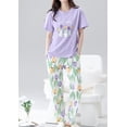 thumbnail image 2 of Cotton Women Pajama Set 2 Pcs Short Sleeve Pullover Top Sleepwear Long PJ Pants, 2 of 8