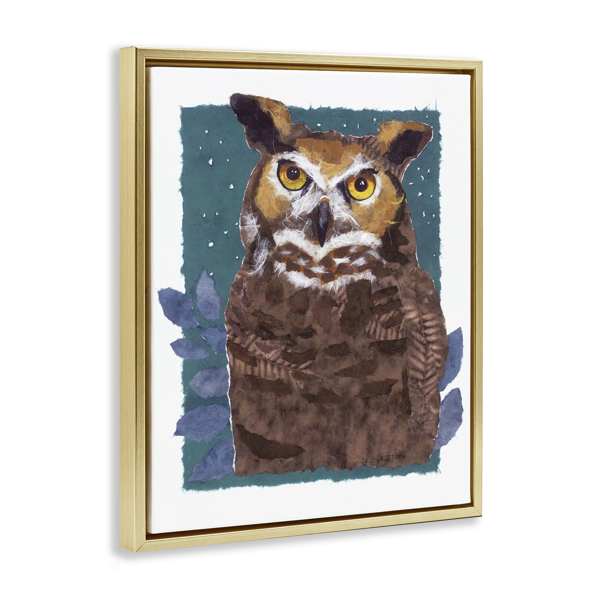 Stupell Industries Stern Owl Portrait Animals & Insects Painting Gold Floater Framed Canvas Art Print Wall Art, 25 x 31