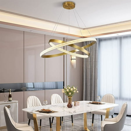 

Wuzstar 33.5 Modern Crystal Chandelier 2 Ring Hanging Pendant Light 90W(Golden)