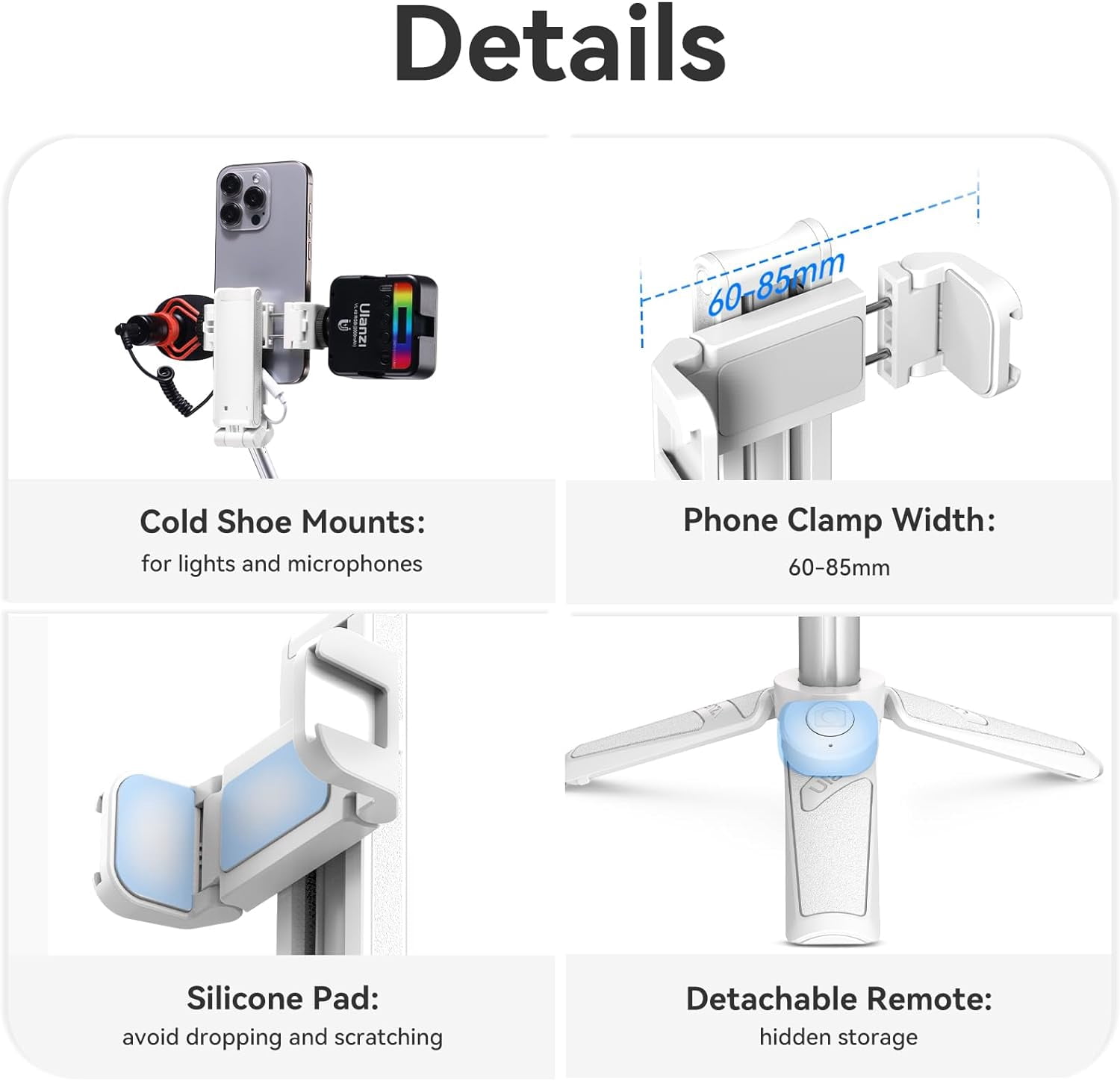 ULANZI JJ02 3 in 1 Cell Phone Tripod Stick Phone Selfie Tripod for Smartphone