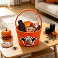 thumbnail image 4 of BSJJY Orange Halloween Candy Basket 7.9x5.5 Inch, Reversible Fabric Treat Bucket with Handle, Cute Print Prank or Treat Bag, 4 of 6