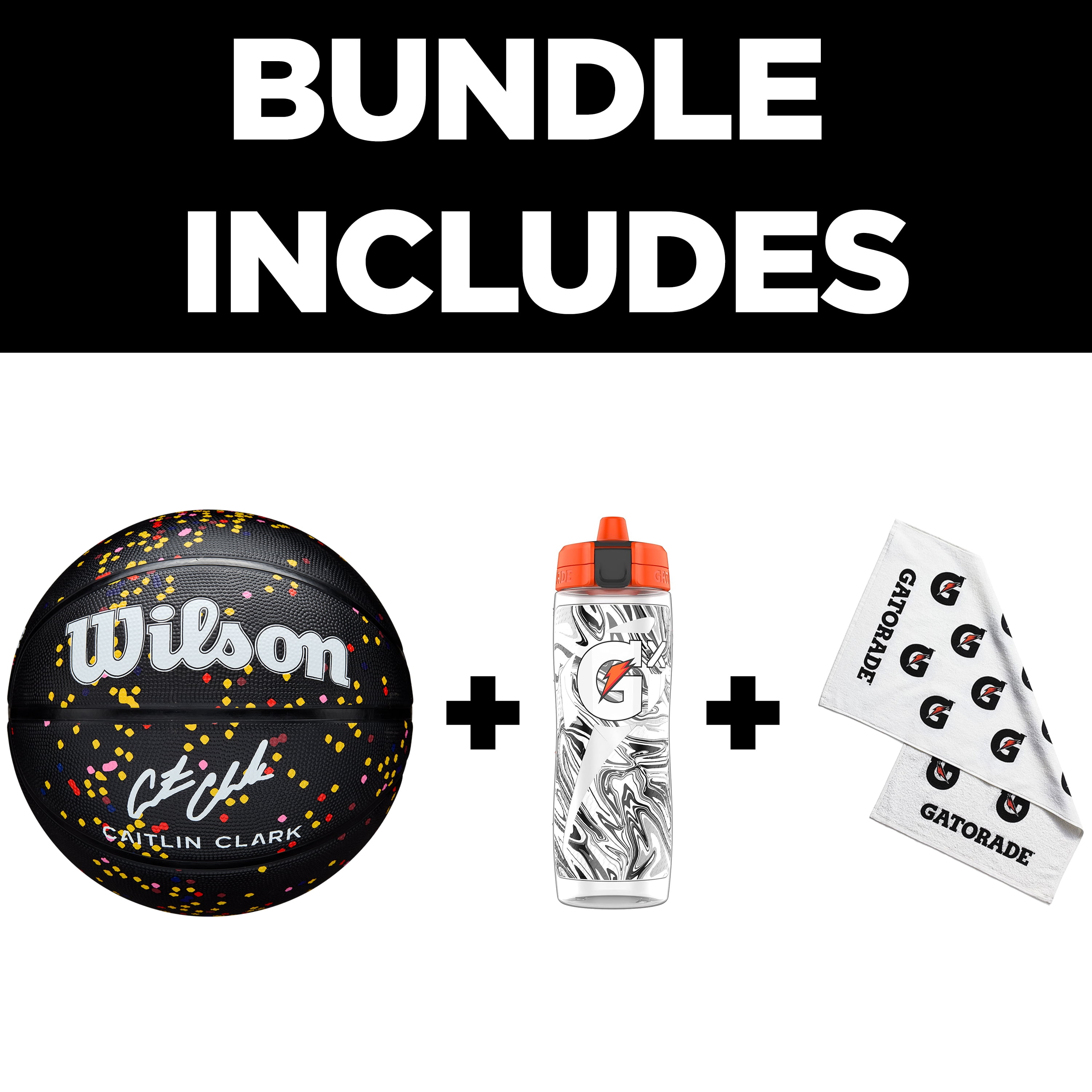 Wilson x Gatorade Caitlin Clark Elite Performance Pack - Includes Caitlin Clark Journey Series Ball, Size 6 and Gx Black Marble Squeeze Bottle