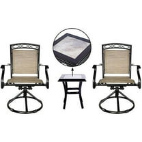 Outdoor Swivel Chairs Set Patio Dining Rocker Bistro Chair of 2 Chairs, and 1 Table with Tile top, Brown