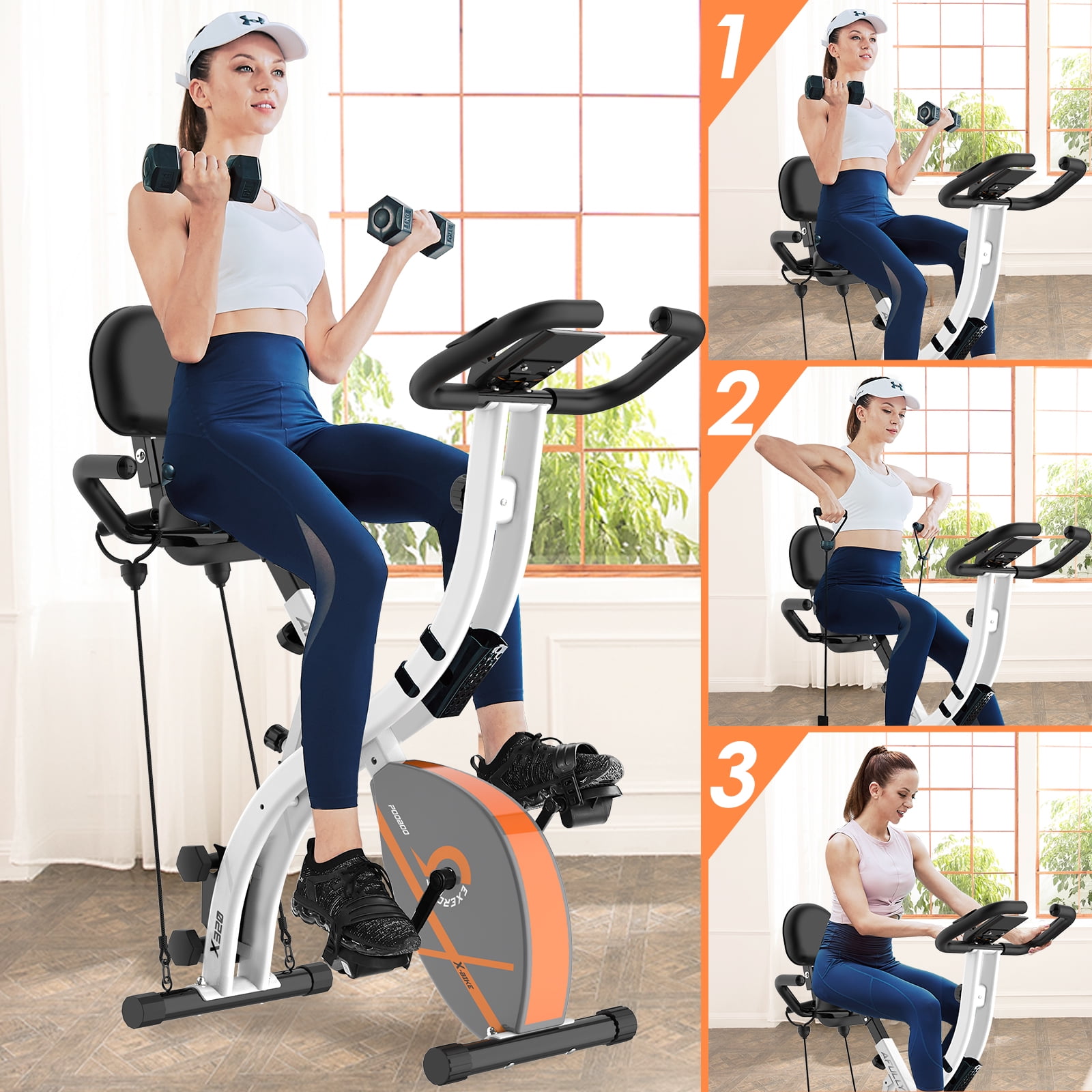 Pooboo 3in1 Folding Exercise Bike Indoor Cycling Bike Stationary x Bike Gym Workout