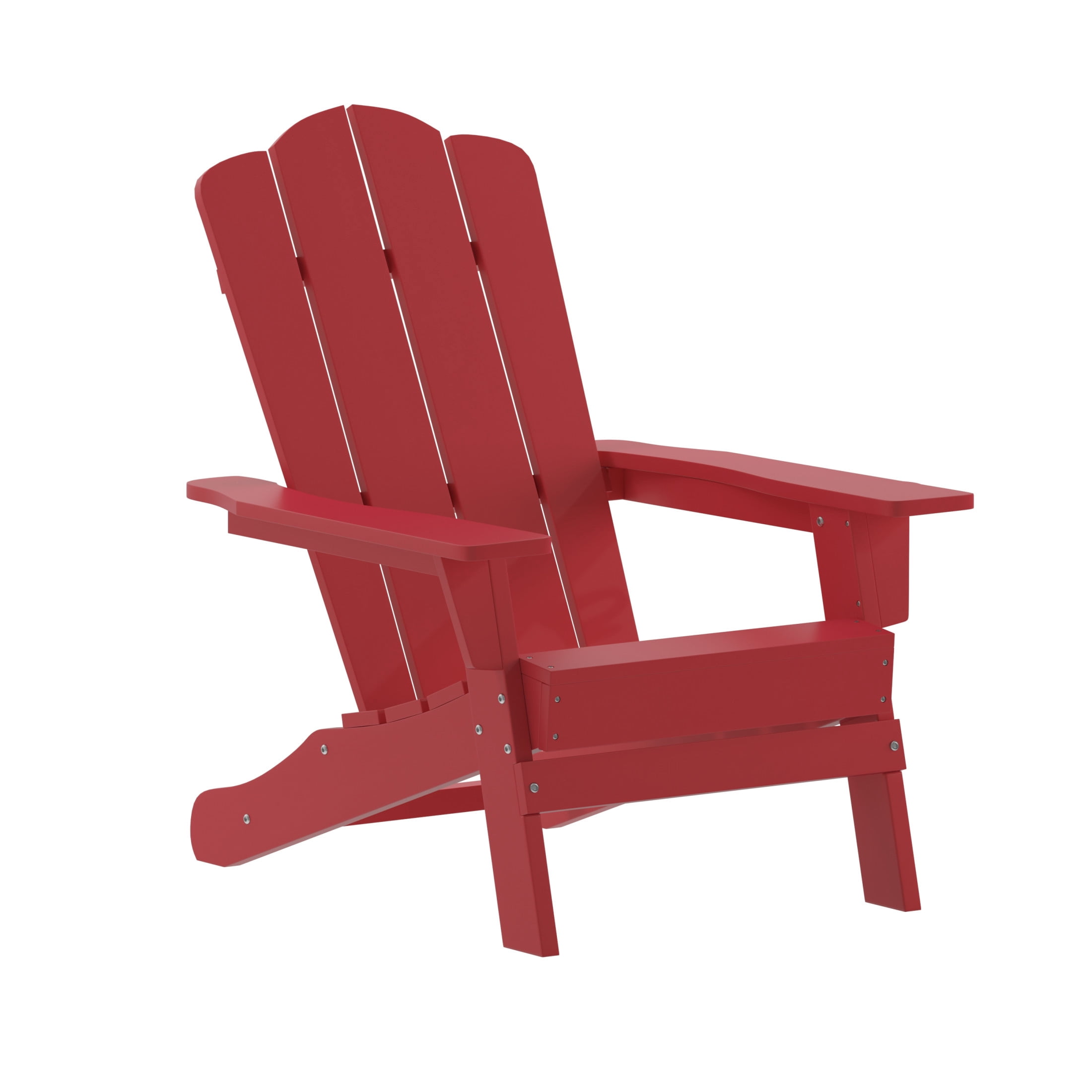 BizChair Adirondack Chair with Cup Holder, Weather Resistant HDPE Adirondack Chair in Red, Set of 4