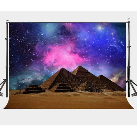 GreenDecor Polyster 7x5ft Egyptian Pyramids in the desert Backdrop Starry Stars Colorful Sky Night View Photography