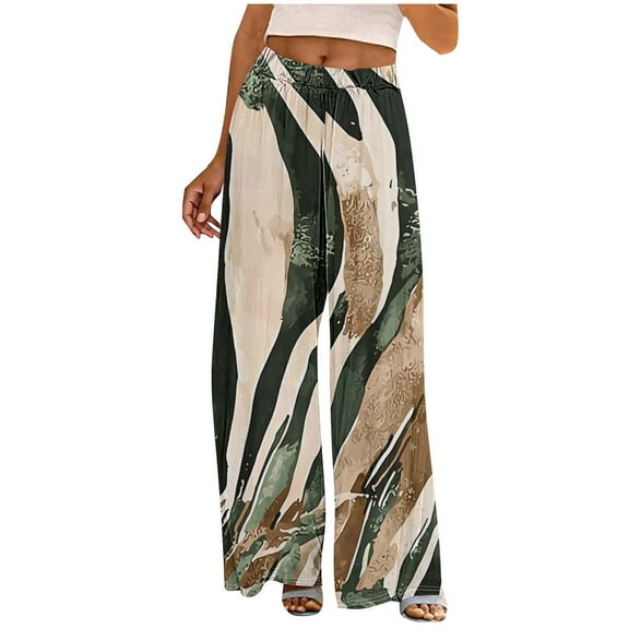 Stamzod Wide Leg Pants Woman Fashion Vintage Printed Stretch Waist Straight Flowy Pants Daily Casual Loose Palazzo Pants for Women Multicolor B XL