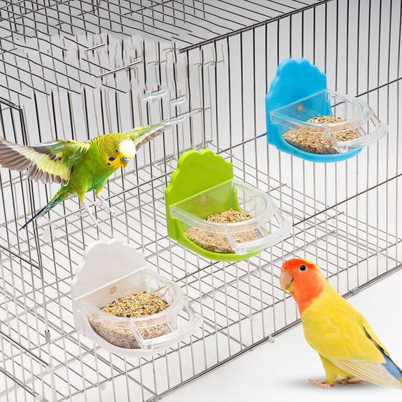 Semicircular Bird Cage Feeder for Parakeets & Lovebirds, No-Mess Hanging Food Bowl for Small Pet Birds, Durable Plastic Bird Feeding Cup, Easy Install Budgie Cage Accessories