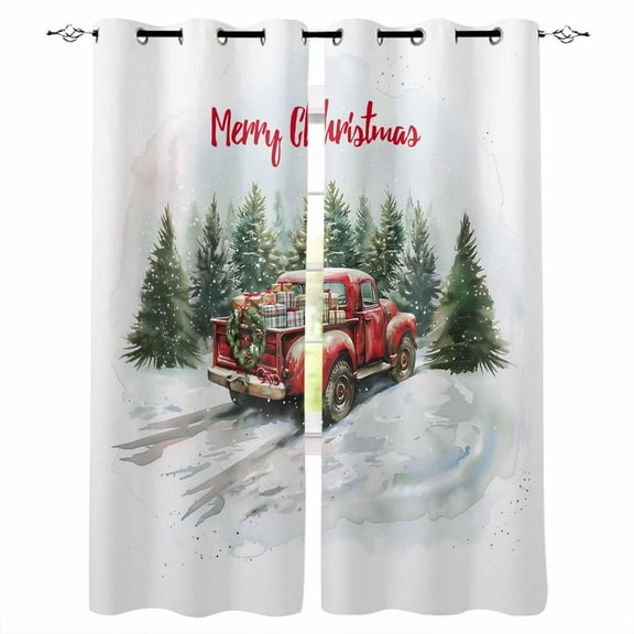 Hokiten Red Truck Christmas Blackout Curtains | Light Blocking Print Window Curtains, Xmas Tree Snowflake Thermal Insulated Window Drapes for Living Room Kitchen Cafe (2 Panels, 104"W x 63"L)