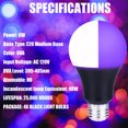 thumbnail image 3 of LED Black Light Bulbs, 6W (40W Equivalent) UVA Level 395-405nm, A19 E26 UV Black light Glow-in-the-dark for Body Paints, Birthday Party decoration , Fluorescent Posters, Club , Body Paints, Neon Poste, 3 of 5